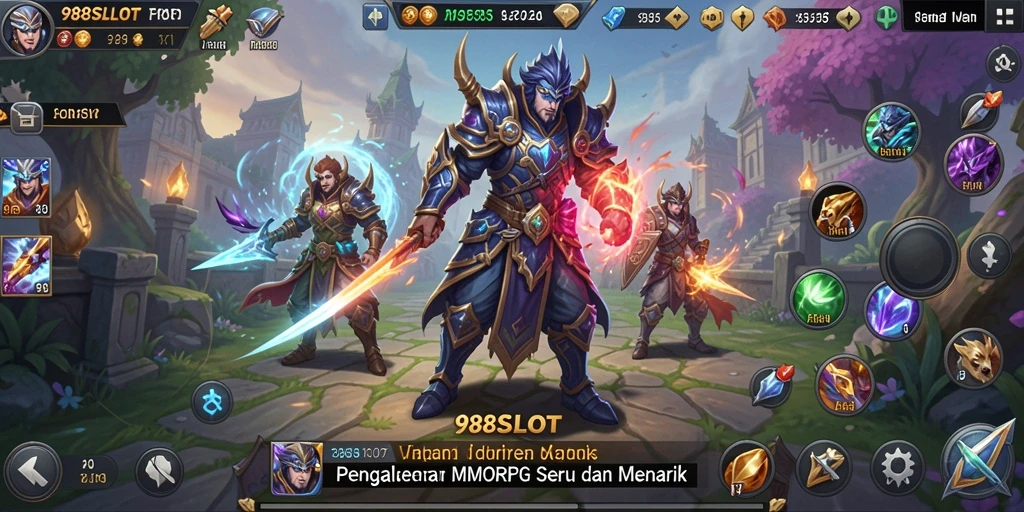 Tangkapan layar gameplay 988SLOT menampilkan aksi seru dalam pertempuran MMORPG.