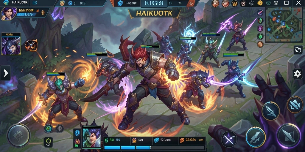 Tampilan aksi pertempuran seru HAIKUOTK di arena MOBA.