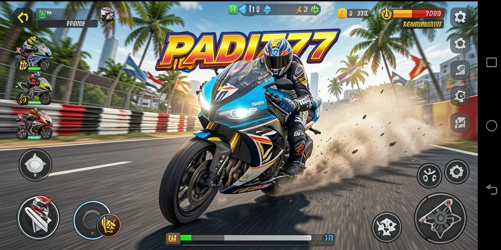 Tangkapan layar PADI777 menampilkan balapan motor yang mendebarkan.