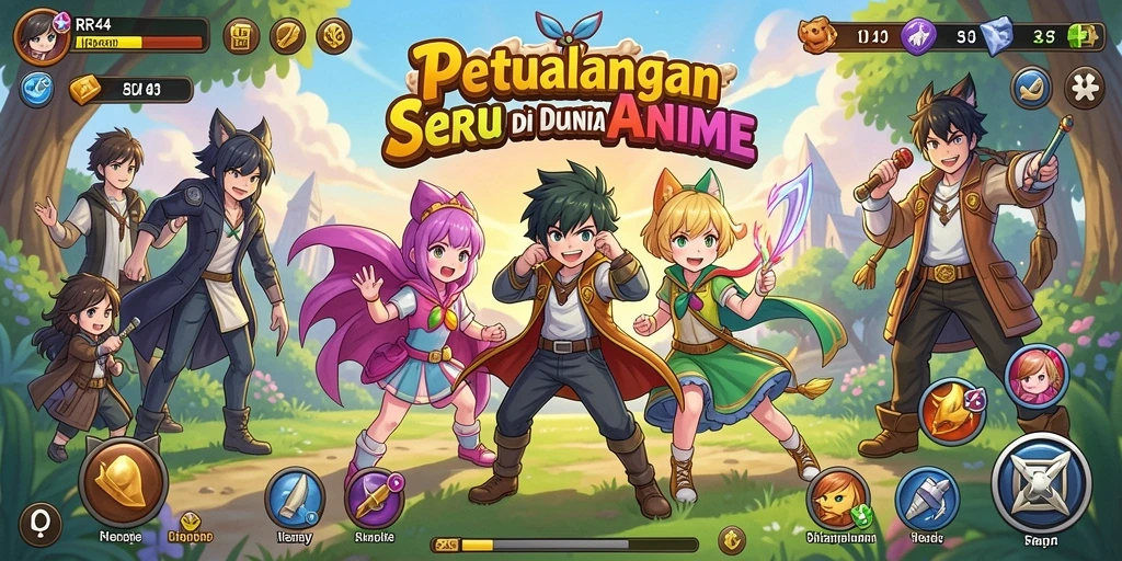 Gambaran gameplay yang penuh aksi dan karakter anime.